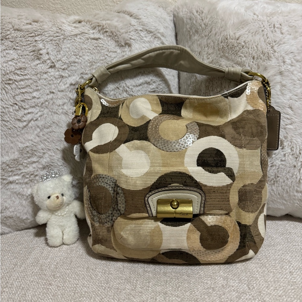 Coach Beige, Brown & Cream Signature Shoulder Bag